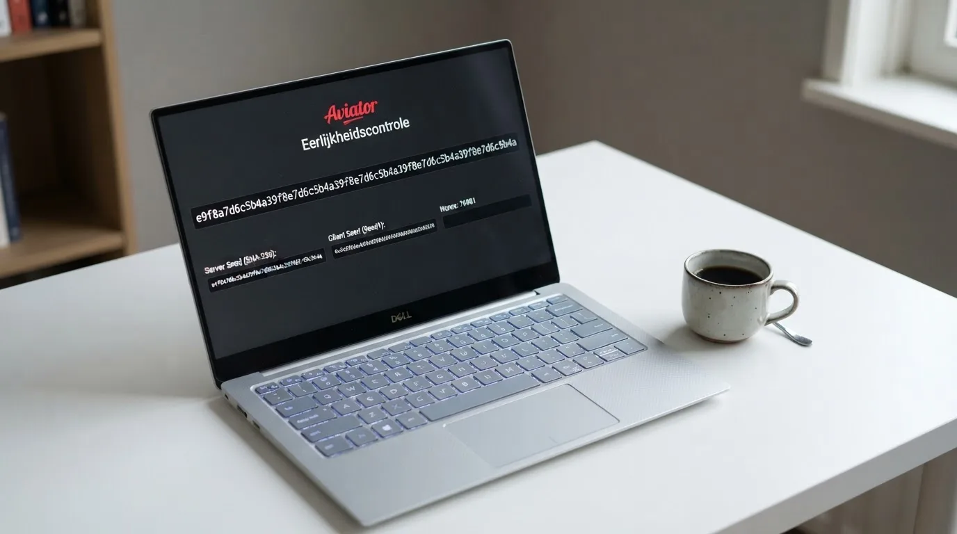 Schermafbeelding van de Aviator-hashverificatie met SHA-256-code en drie client seeds zichtbaar in het spelmenu