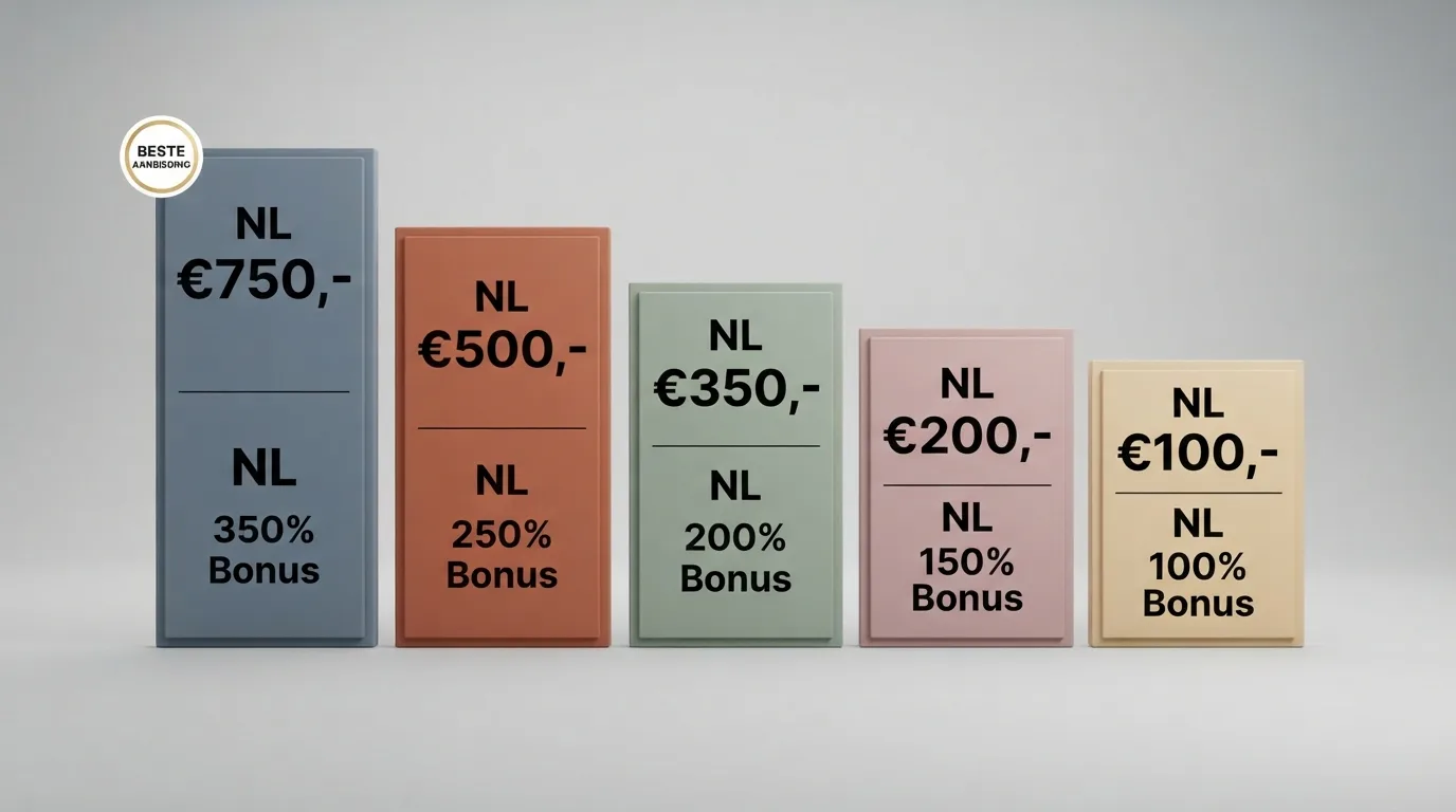 Een visueel overzicht van stortingsbonussen van Nederlandse online casino's naast elkaar