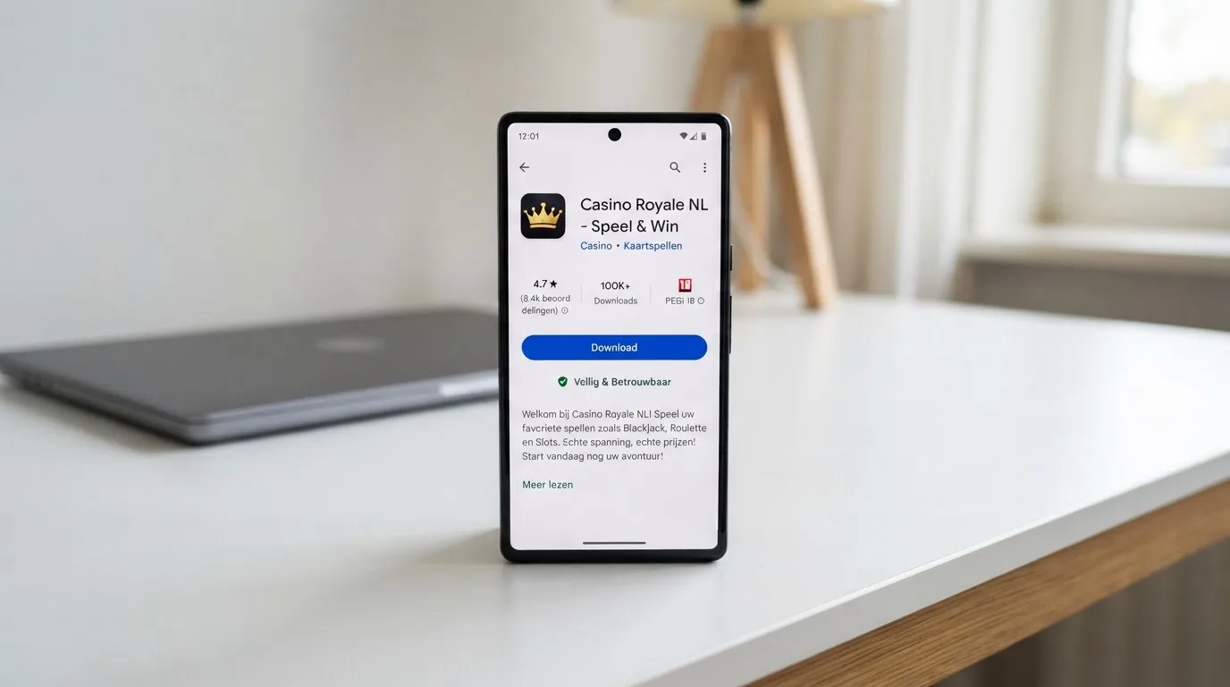 De Apple App Store-pagina van een legaal Nederlands online casino, met de downloadknop, beoordelingen en app-beschrijving zichtbaar