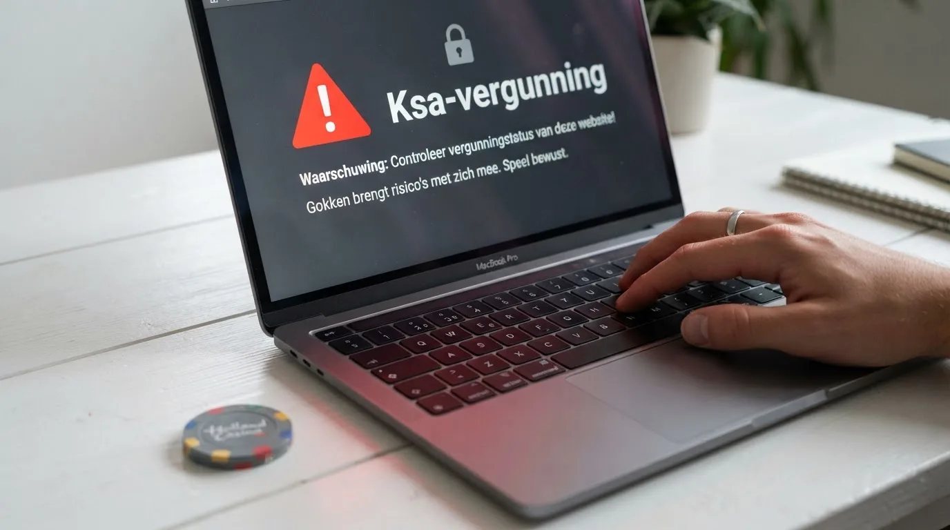 Een waarschuwingsicoon of slot-symbool naast de tekst “Ksa-vergunning” en het Cruks-logo, visueel contrast tussen legaal en illegaal aanbod