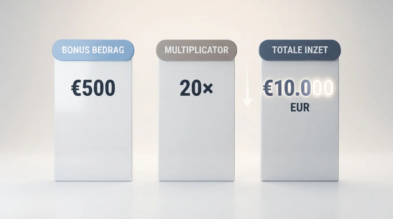 Een vergelijking met drie kolommen: bonusbedrag, inzetvereiste en totaal benodigde inzet