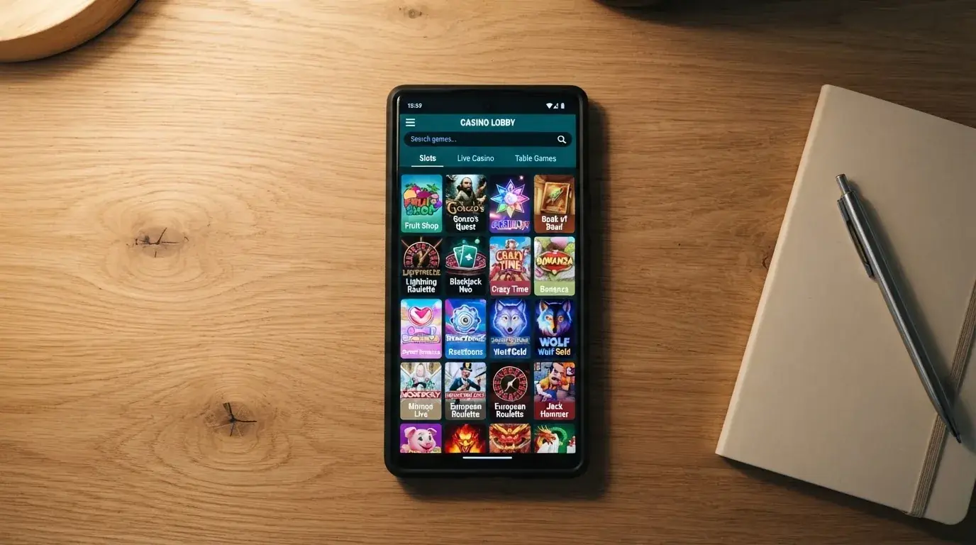 Overzicht van de startpagina's of spellobby's van Nederlandse online casino's met het Stakelogic-spelaanbod zichtbaar