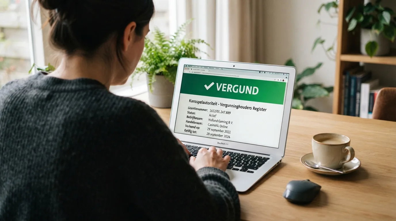 Het Kansspelautoriteit-logo en een Ksa-vergunningnummer op de homepage van een Nederlands online casino