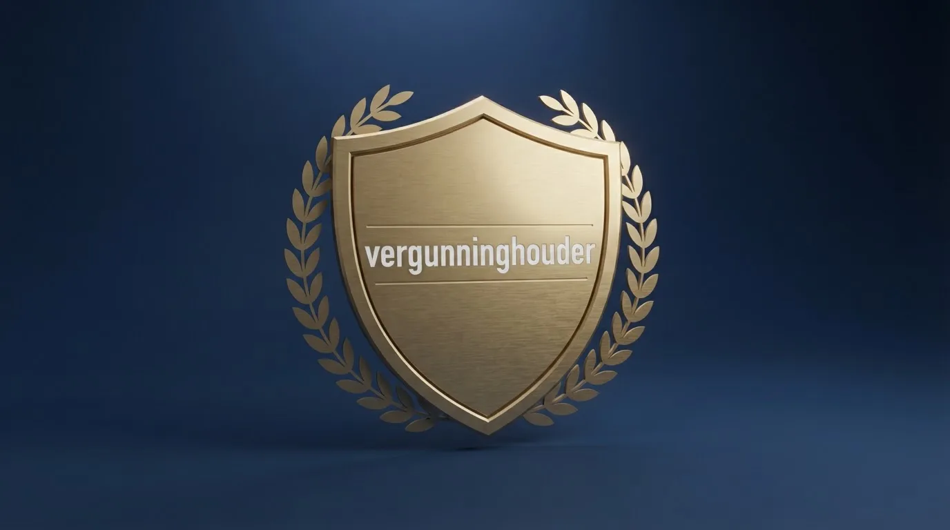 Het logo van de Kansspelautoriteit met de tekst “vergunninghouder” op een casino-website