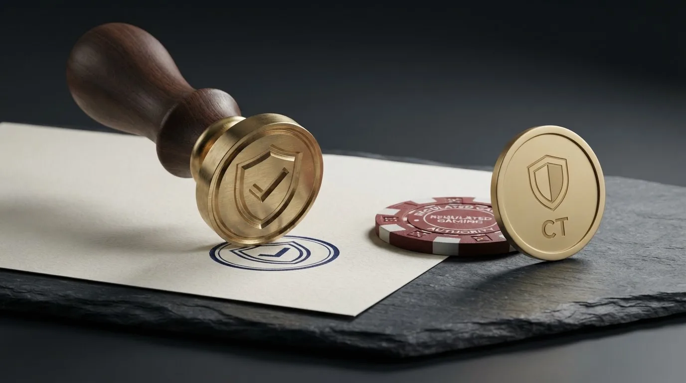 Het logo van de Kansspelautoriteit naast een bitcoin-symbool, met op de voorgrond een document met de titel 'Wet kansspelen op afstand' en een rood kruis door een cryptomunt