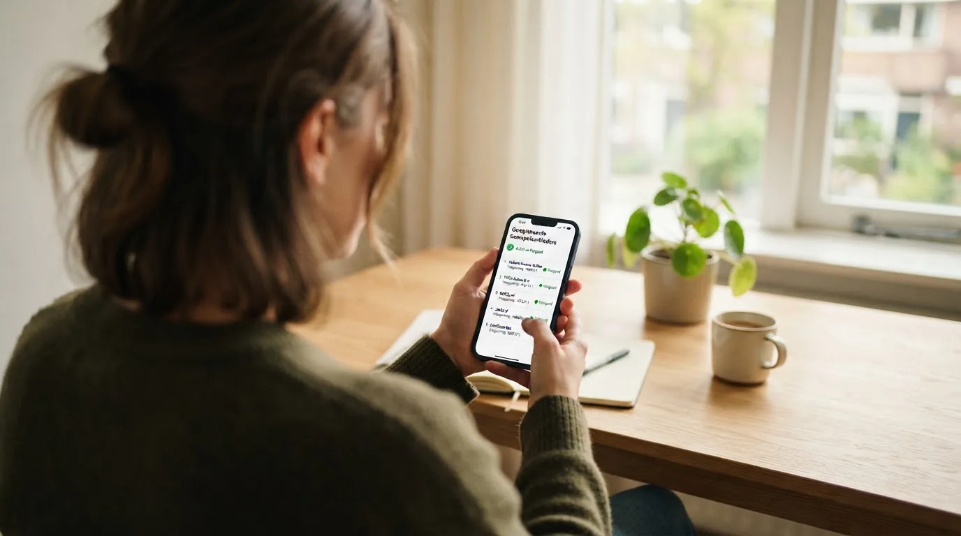 Een speler bekijkt op zijn telefoon het openbare Ksa-licentieregister met vergunninghouders